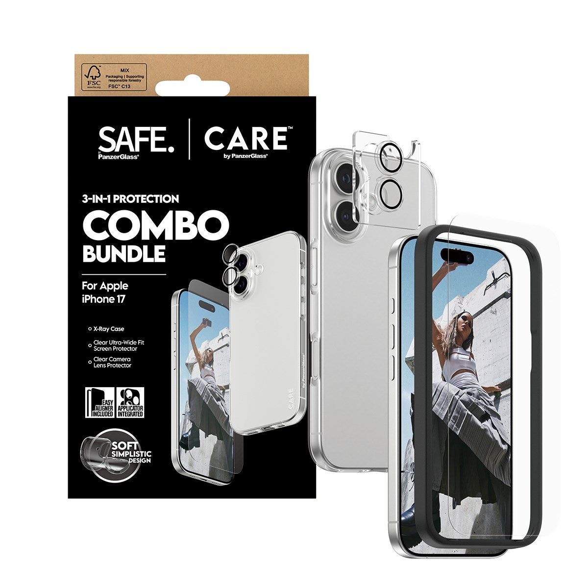 SAFE. | CARE by PanzerGlass® 3-in-1 Combo Pakke iPhone 17